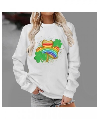 St Patrick Day Sweatshirts for Women Leopard Shamrock Clover Print Lucky Tunic Tops Crew Neck Long Sleeve Trendy Shirts 08-wh...