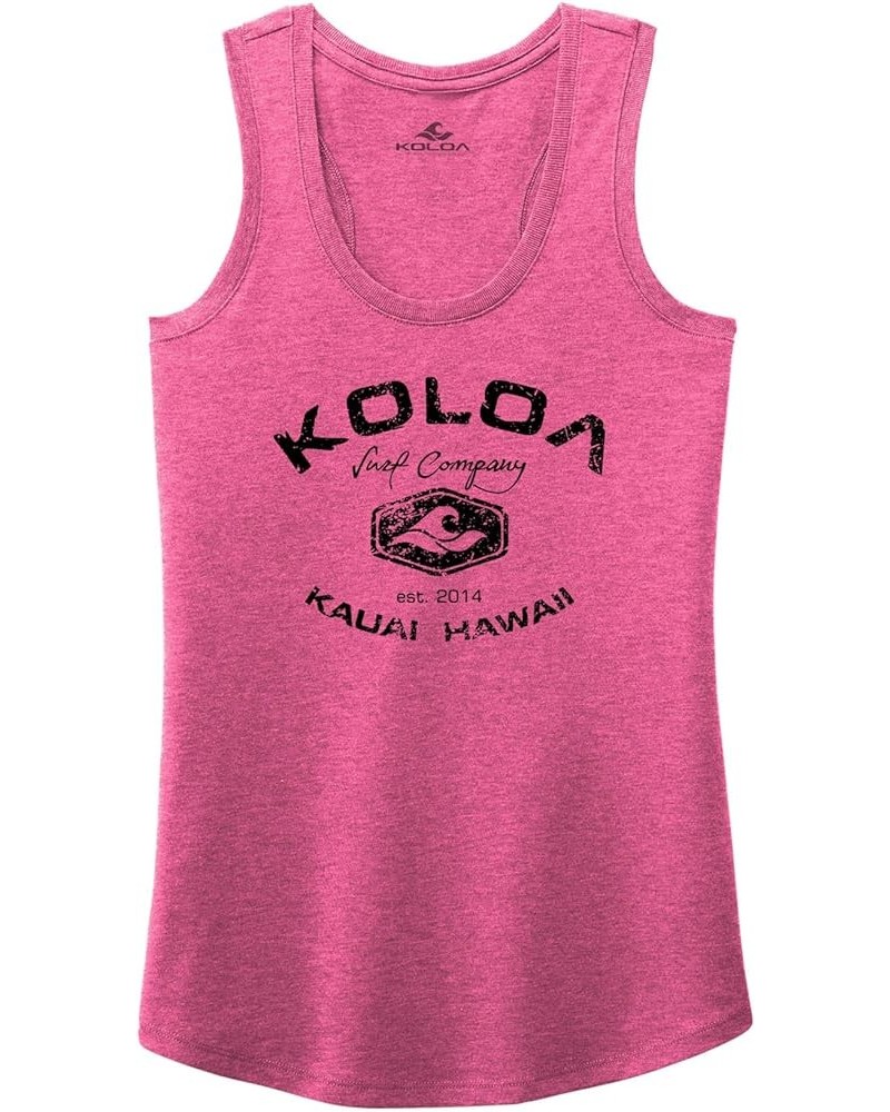 Koloa Surf Ladies Vintage Arch Logo Heathered Tank Tops in Sizes XS-4XL Fuchsia Frost / Black Vintage Arch Logo $20.35 Tanks