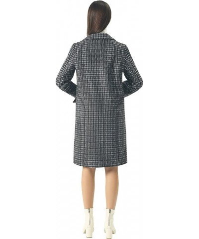 Women Dressy Plaid Pea Coat Long Wool Trench Coat Jacket Double Breasted Dress Coat Peacoat Black $31.14 Coats