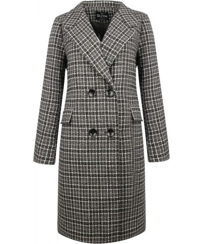 Women Dressy Plaid Pea Coat Long Wool Trench Coat Jacket Double Breasted Dress Coat Peacoat Black $31.14 Coats