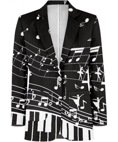 Women's Long Sleeve Blazer Cute Open Front Cardigan Office Work Suit Jackets with Pockets Music Notes Piano $18.35 Suits