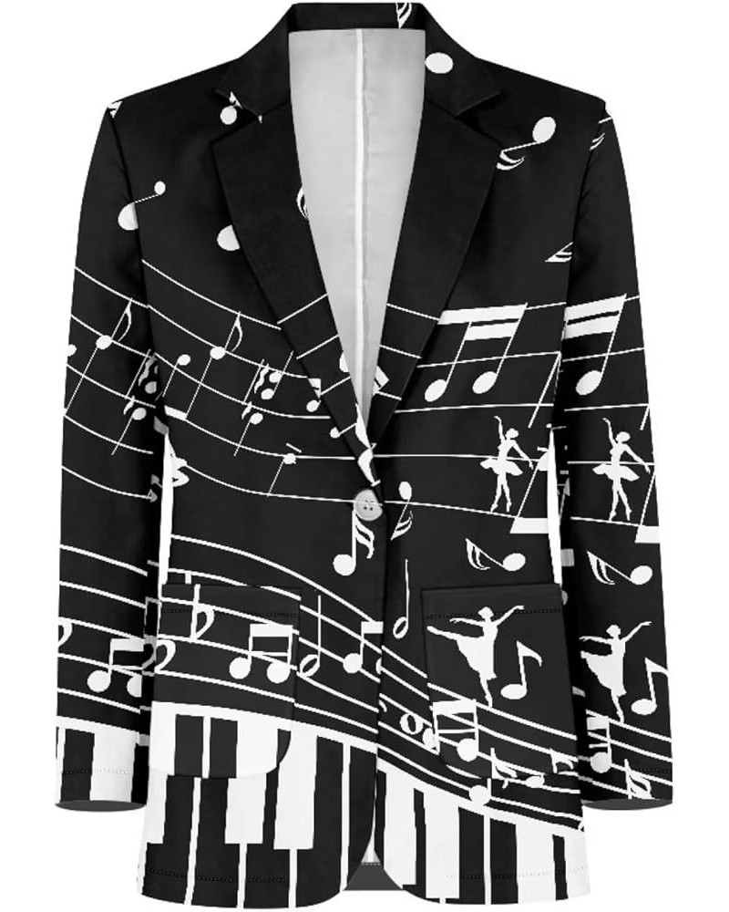 Women's Long Sleeve Blazer Cute Open Front Cardigan Office Work Suit Jackets with Pockets Music Notes Piano $18.35 Suits