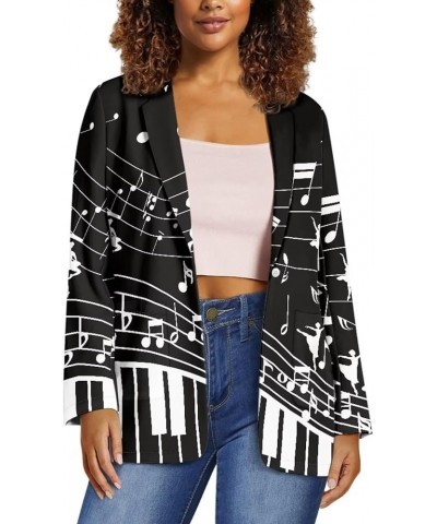 Women's Long Sleeve Blazer Cute Open Front Cardigan Office Work Suit Jackets with Pockets Music Notes Piano $18.35 Suits