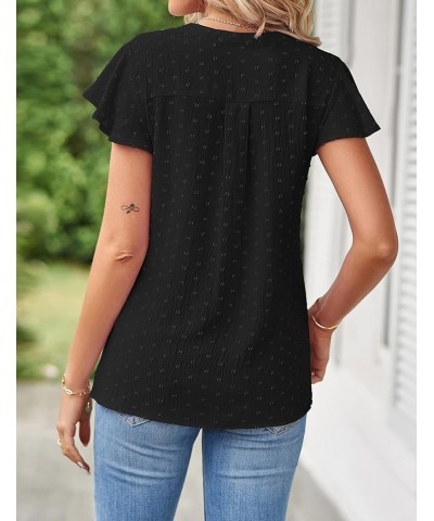 Womens 2024 Summer V Neck Blouse Ruffle Short Sleeve Swiss Dot Dressy Casual Shirt Top Black $17.81 Blouses