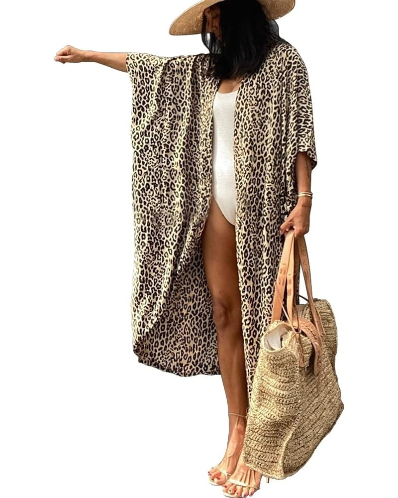 Tie Dye Swimsuit Cover up Open Front Beach Coverup Long Kimono Lightweight Summer Swimwear Cover Ups for Women Leopard $13.62...