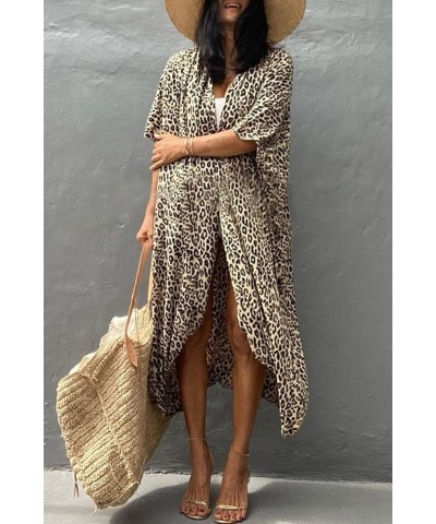 Tie Dye Swimsuit Cover up Open Front Beach Coverup Long Kimono Lightweight Summer Swimwear Cover Ups for Women Leopard $13.62...