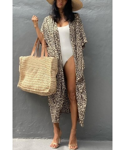 Tie Dye Swimsuit Cover up Open Front Beach Coverup Long Kimono Lightweight Summer Swimwear Cover Ups for Women Leopard $13.62...