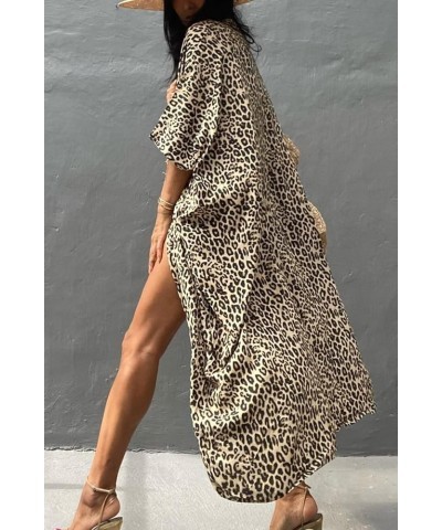 Tie Dye Swimsuit Cover up Open Front Beach Coverup Long Kimono Lightweight Summer Swimwear Cover Ups for Women Leopard $13.62...