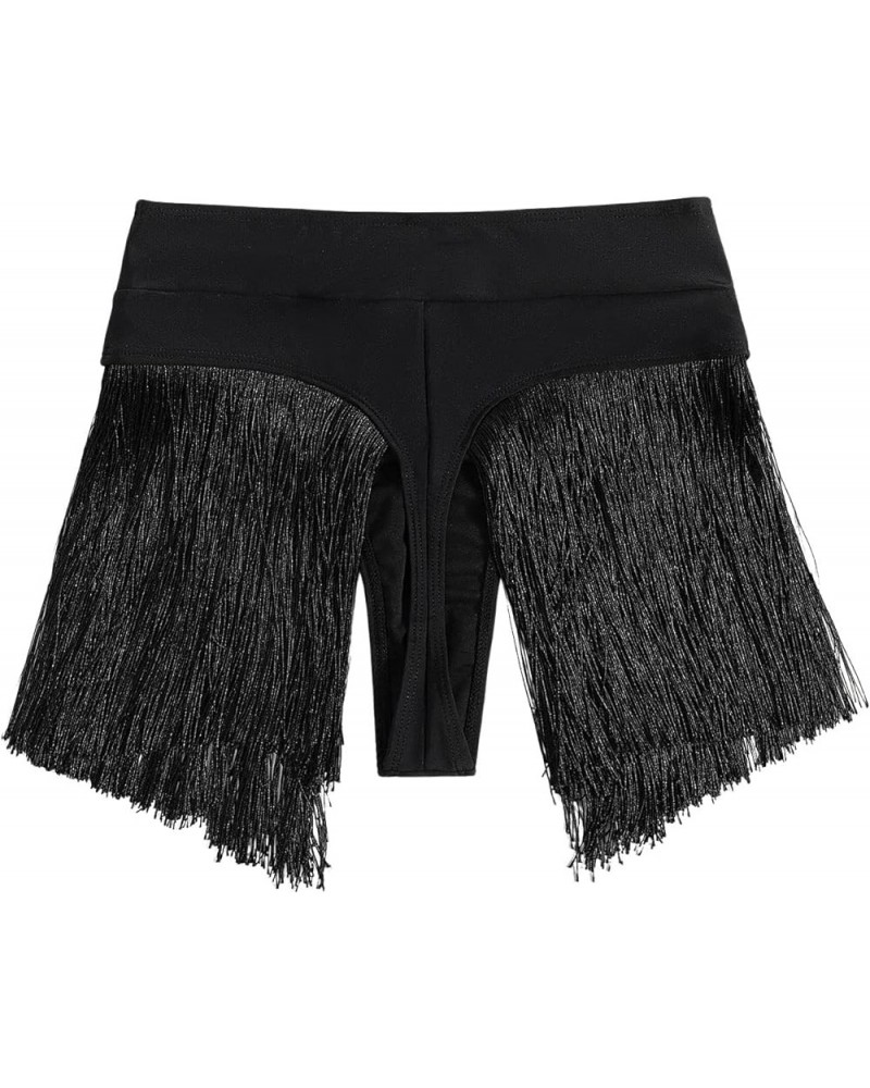 Women's Fringe Hem High Waisted Bikini Bottom Swimsuit Panty Black $8.80 Swimsuits