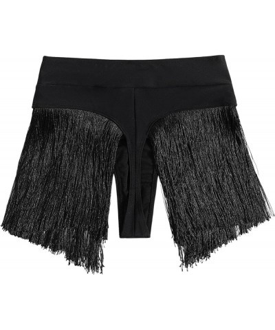 Women's Fringe Hem High Waisted Bikini Bottom Swimsuit Panty Black $8.80 Swimsuits