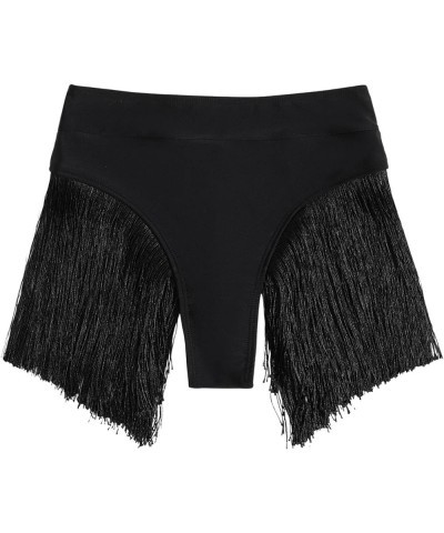 Women's Fringe Hem High Waisted Bikini Bottom Swimsuit Panty Black $8.80 Swimsuits