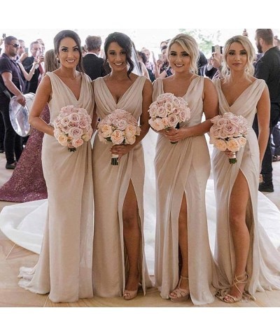 V Neck Chiffon Bridesmaid Dresses with Slit Long for Women Mermaid Formal Dress for Wedding Party Purple $27.90 Dresses