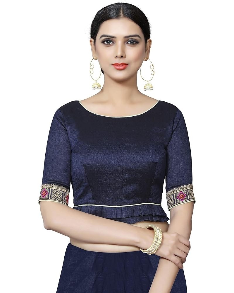 Women's Blouse for Saree Readymade Bollywood Designer New Indian Party Wear Padded Crop Top Choli Navy Blue 8 $25.20 Blouses