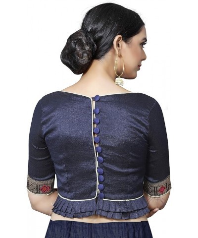 Women's Blouse for Saree Readymade Bollywood Designer New Indian Party Wear Padded Crop Top Choli Navy Blue 8 $25.20 Blouses