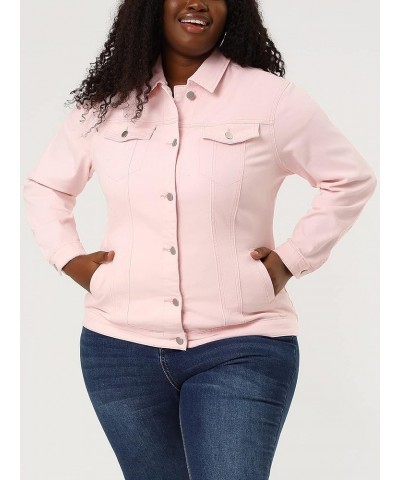 Women's Plus Size Stitching Button Front Washed Denim Jacket Pink $24.74 Jackets