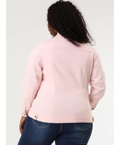 Women's Plus Size Stitching Button Front Washed Denim Jacket Pink $24.74 Jackets