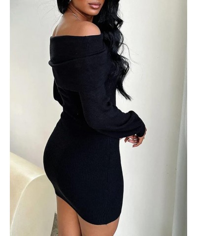 Women Off Shoulder Sweater Dress Fuzzy Long Sleeve Bodycon Mini Dress Sexy Going Out Cocktail Sweater Dress Black-e $10.80 Sw...