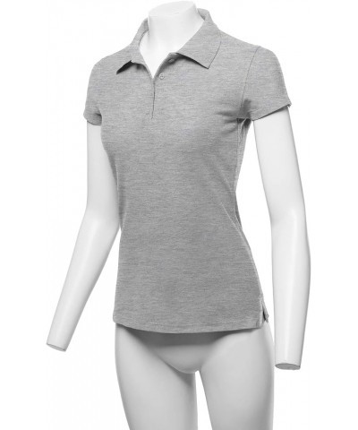 Women's Basic Casual Essentials 4-Button Junior-Fit PK Cotton Pique Polo Shirt Yawsts0002 Heather Grey $16.19 Shirts