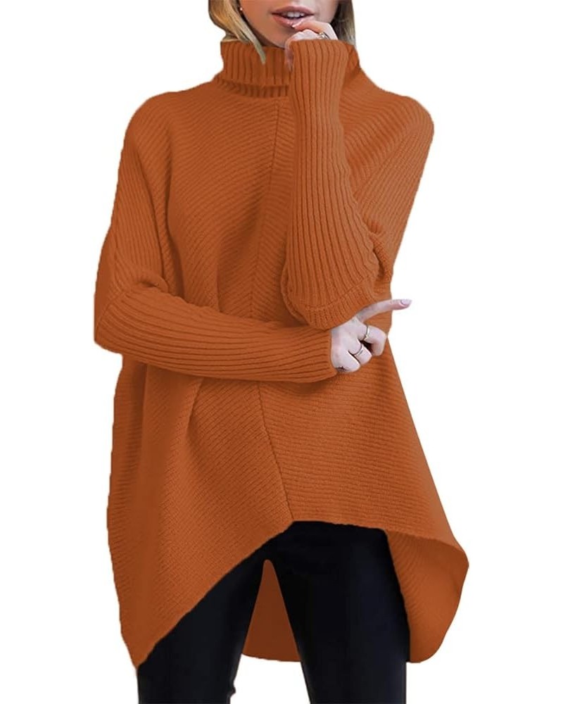 Womens Turtleneck Long Sleeve Sweater Irregular Hem Casual Pullover Knit Tops Orange Rust $25.19 Sweaters