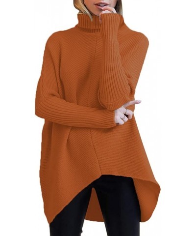 Womens Turtleneck Long Sleeve Sweater Irregular Hem Casual Pullover Knit Tops Orange Rust $25.19 Sweaters