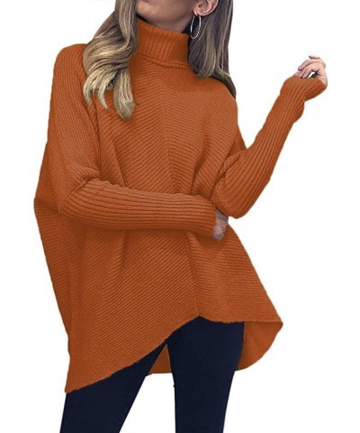 Womens Turtleneck Long Sleeve Sweater Irregular Hem Casual Pullover Knit Tops Orange Rust $25.19 Sweaters