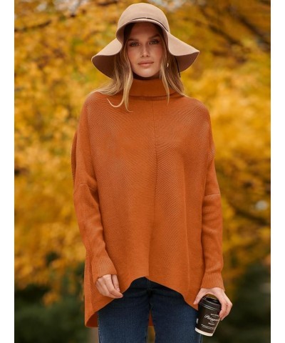 Womens Turtleneck Long Sleeve Sweater Irregular Hem Casual Pullover Knit Tops Orange Rust $25.19 Sweaters