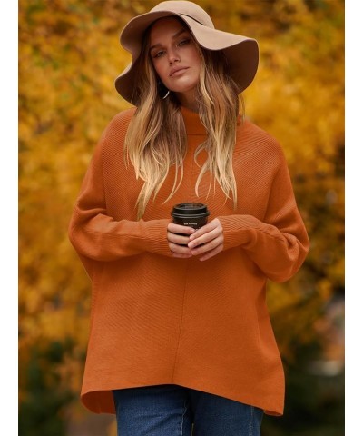 Womens Turtleneck Long Sleeve Sweater Irregular Hem Casual Pullover Knit Tops Orange Rust $25.19 Sweaters