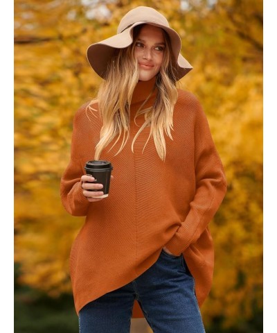 Womens Turtleneck Long Sleeve Sweater Irregular Hem Casual Pullover Knit Tops Orange Rust $25.19 Sweaters