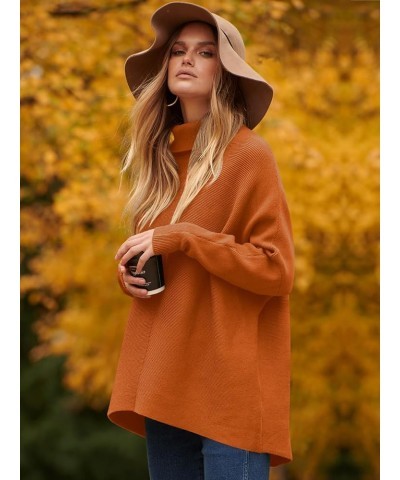 Womens Turtleneck Long Sleeve Sweater Irregular Hem Casual Pullover Knit Tops Orange Rust $25.19 Sweaters