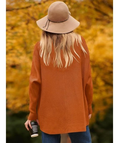 Womens Turtleneck Long Sleeve Sweater Irregular Hem Casual Pullover Knit Tops Orange Rust $25.19 Sweaters