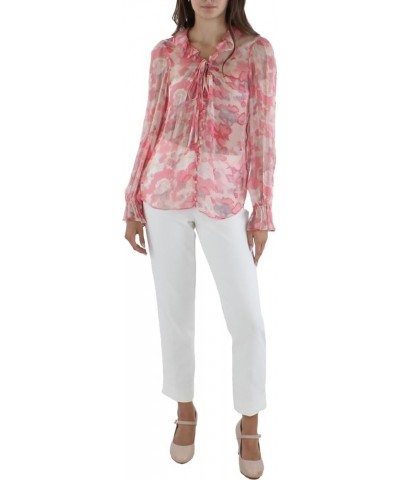 Women's Relaxed Long Sleeve Button Down Tie Blouse Blush Multi $42.13 Blouses