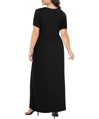 Women's Plus Size Maxi Dresses Petal Short Sleeve Casual Dress XL-5XL with Pokets Square neck Fc-black $18.35 Dresses