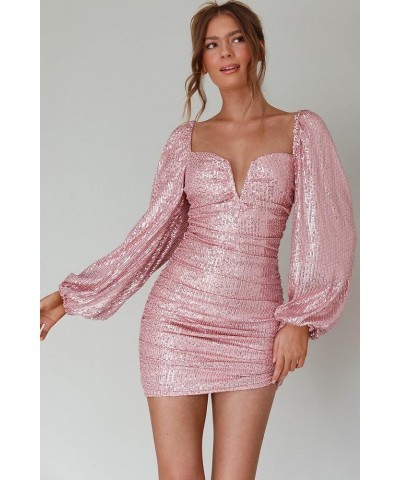 Sequin Long Sleeve Homecoming Dresses for Teens Sparkly Short Tight V-Neck Mini Prom Cocktail Party Gown Burgundy $32.99 Dresses