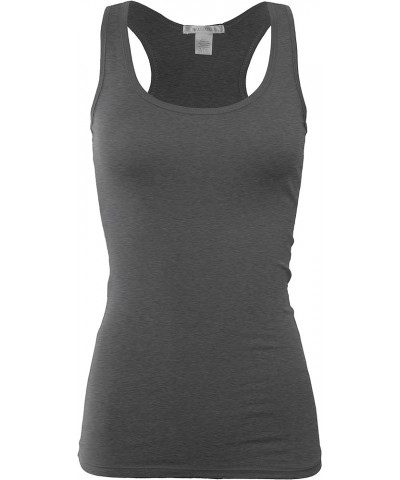 Women's Basic Cotton Spandex Racerback Solid Plain Fitted Tank Top H.charcoal $6.78 Tanks