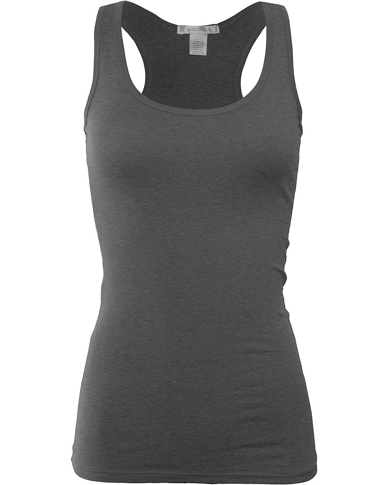 Women's Basic Cotton Spandex Racerback Solid Plain Fitted Tank Top H.charcoal $6.78 Tanks