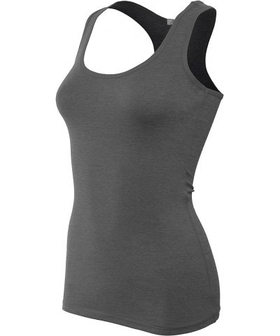 Women's Basic Cotton Spandex Racerback Solid Plain Fitted Tank Top H.charcoal $6.78 Tanks