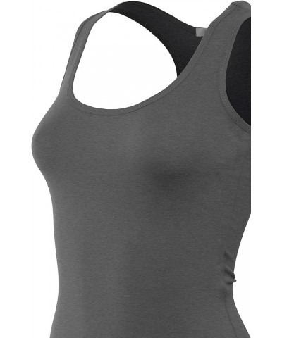 Women's Basic Cotton Spandex Racerback Solid Plain Fitted Tank Top H.charcoal $6.78 Tanks