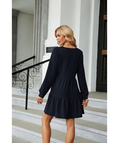 Womens Long Sleeve Casual Fall Tunic Dress Solid Color V-Neck Loose Fit Flowy Swing Tiered Dress Dark Navy $22.41 Dresses