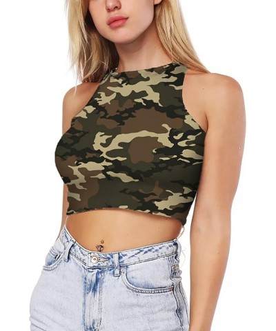 Cropped Tank Top for Women Teen Girls Sexy Crop Tops Sleeveless Shirts Camo Army $11.90 Tanks