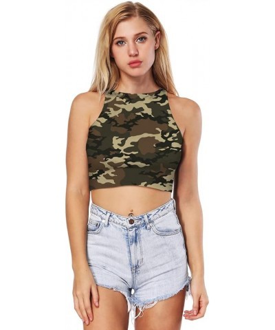 Cropped Tank Top for Women Teen Girls Sexy Crop Tops Sleeveless Shirts Camo Army $11.90 Tanks