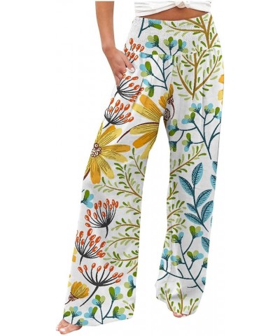 Women's Trousers Plus Size Beach Boho Elastic High Waist Wide Leg Palazzo Pants Womens Fall Pants Casual Floral Yellow $5.44 ...