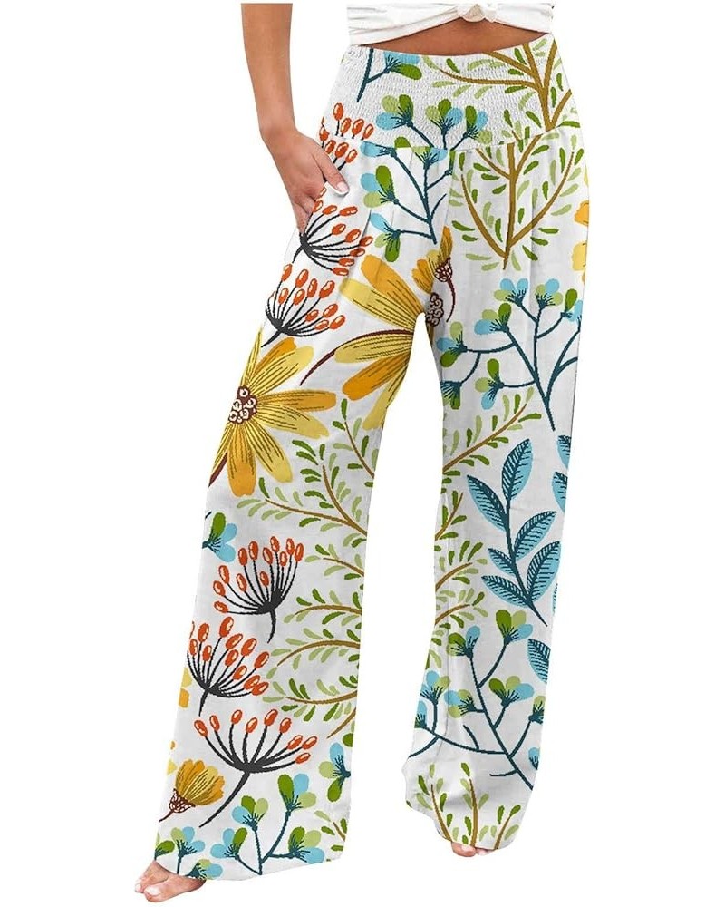 Women's Trousers Plus Size Beach Boho Elastic High Waist Wide Leg Palazzo Pants Womens Fall Pants Casual Floral Yellow $5.44 ...