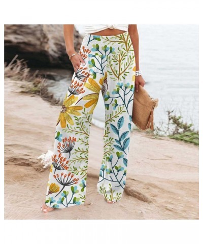 Women's Trousers Plus Size Beach Boho Elastic High Waist Wide Leg Palazzo Pants Womens Fall Pants Casual Floral Yellow $5.44 ...