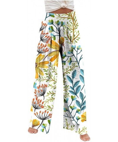 Women's Trousers Plus Size Beach Boho Elastic High Waist Wide Leg Palazzo Pants Womens Fall Pants Casual Floral Yellow $5.44 ...