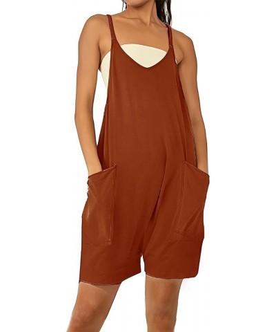 Women's Loose Short Overalls Summer Rompers Cotton Linen Adjustable Strap Shortalls Jumpsuits with Pocket Rust $7.94 Overalls