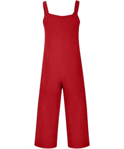 Jumpsuits for Women Summer Wide Leg Bib Pants Casual Loose Overalls Cotton Linen Pants Plus Size Rompers with Pockets B Red $...