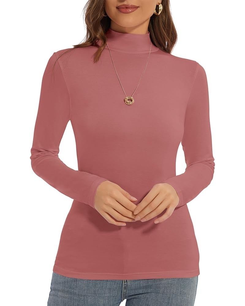 Mock Turtle Neck Long Sleeve Pullover High Neck Undershirt Slim Fit Basic Casual Tee Tops Rose $8.99 Underwear