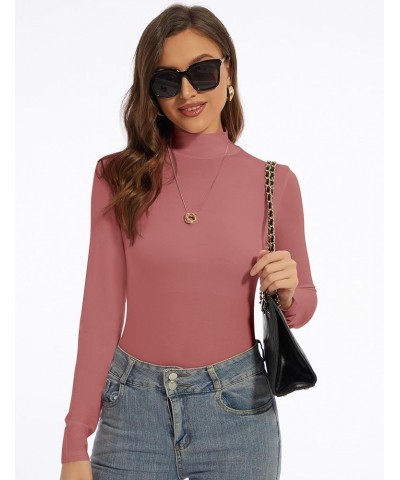 Mock Turtle Neck Long Sleeve Pullover High Neck Undershirt Slim Fit Basic Casual Tee Tops Rose $8.99 Underwear