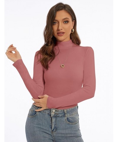 Mock Turtle Neck Long Sleeve Pullover High Neck Undershirt Slim Fit Basic Casual Tee Tops Rose $8.99 Underwear