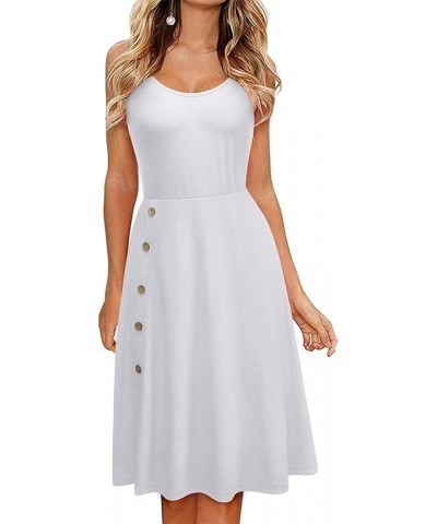 Women Sun Dresses 2023 Midi Summer Spaghetti Strap Sundress Casual Beach Dress White $12.97 Dresses